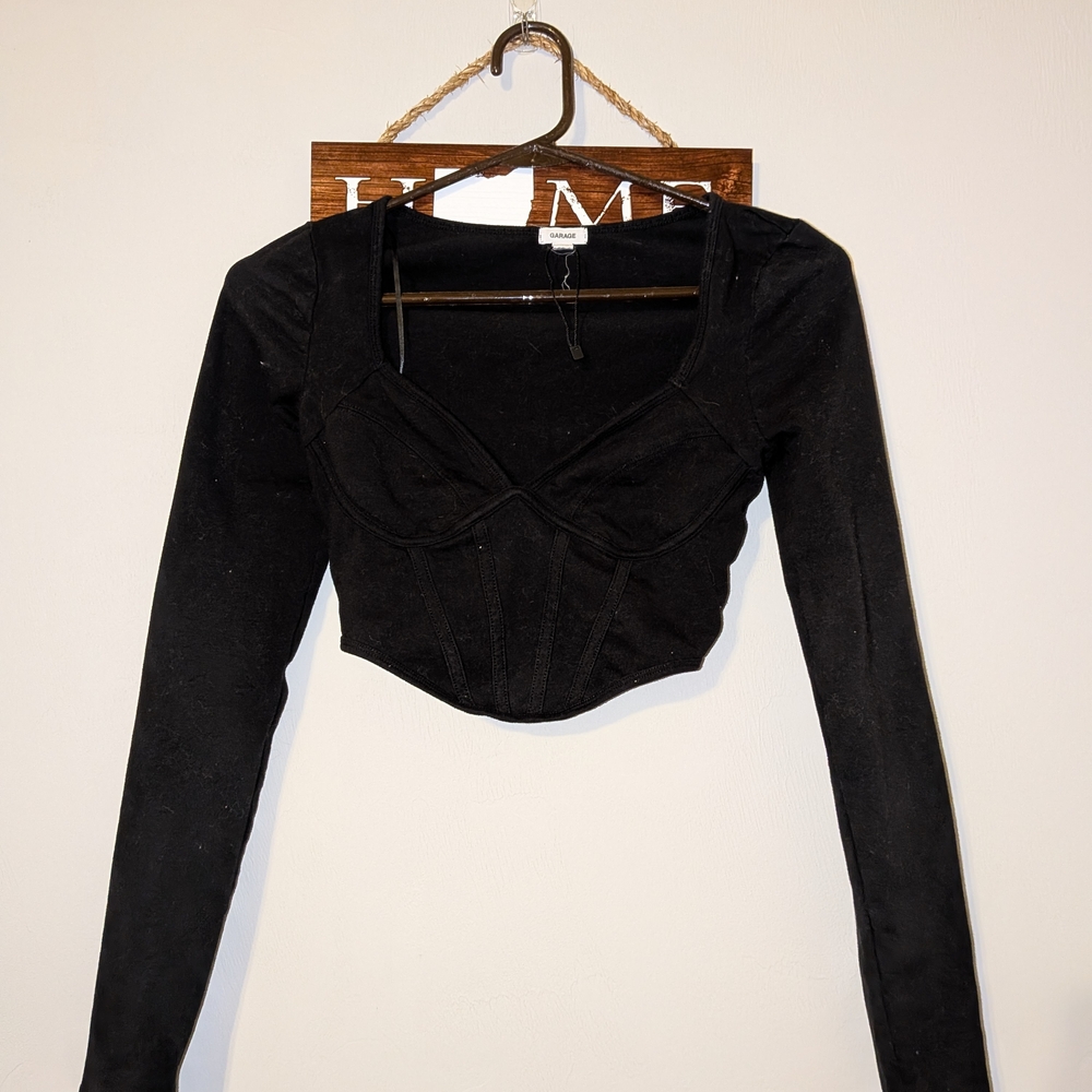Garage Black Long-Sleeve Corset Crop Top